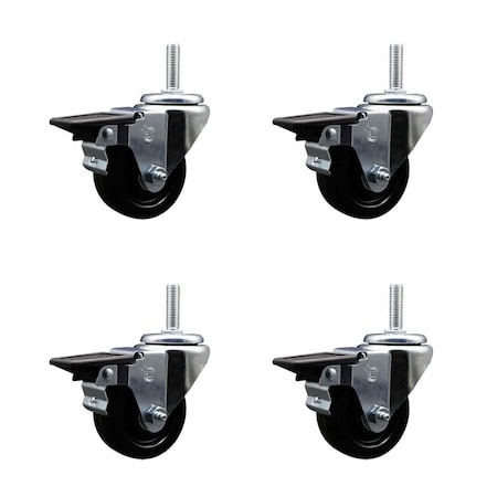 Service Caster 3 Inch Phenolic Wheel Swivel 58 Inch Threaded Stem Caster Set with Brake SCC SCC-TS20S314-PHS-PLB-58212-4